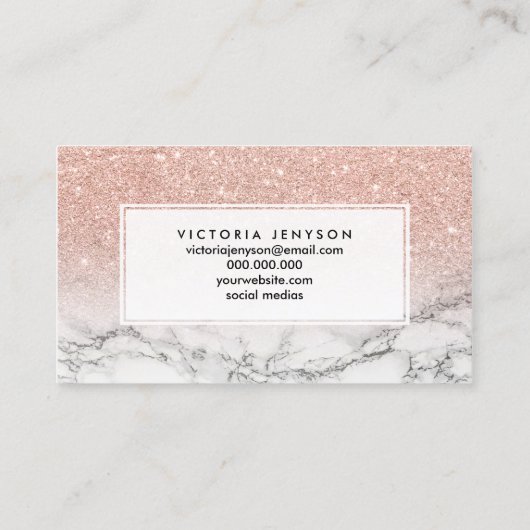 フェイクなローズピンクのグリッターのグラデーションで白い大理石の唇 名刺 (裏面)
