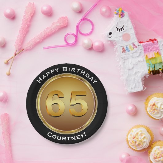 フェイクな名前の金ゴールド第65の第65誕生日 ペーパープレート (パーティー)