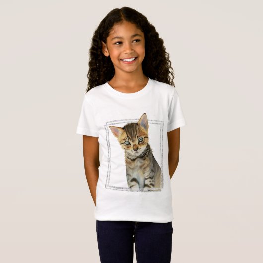 フェイクな大理石フレームとの虎猫の子ネコの絵画 Tシャツ (正面フル)
