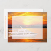 フェイクな子牛皮紙の上敷RSVPが付いている海の日没のヨット 出欠カード (正面/裏面)