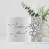 フェイクな弓銀のスパンコールは結婚式感謝していしています サンキューカード (スタンド正面)