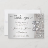 フェイクな弓銀のスパンコールは結婚式感謝していしています サンキューカード (裏面)