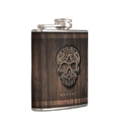 フェイクな木織り目加工の背景のスカルスクロール フラスク (右)