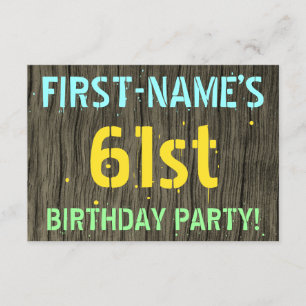 フェイクな木、色彩の鮮やかな文字の一見、第61誕生日 + 名前 招待状