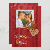 フェイクな木、葉、ハート、ムギの写真の結婚式 招待状 (正面/裏面)