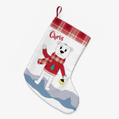 フェイクな格子縞のボーダーおよび白くまが付いているストッキング スモールクリスマスストッキング (正面 (吊り時))