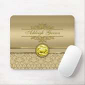 フェイクな淡黄色の黄色い宝石用原石の金属金ゴールドのダマスク織 マウスパッド (マウス)