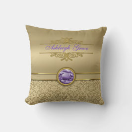 フェイクな紫色の宝石用原石の光沢がある金属金ゴールドのダマスク織 クッション