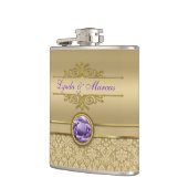 フェイクな紫色の宝石用原石の光沢がある金属金ゴールドのダマスク織 フラスク (左)