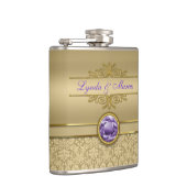 フェイクな紫色の宝石用原石の光沢がある金属金ゴールドのダマスク織 フラスク (右)