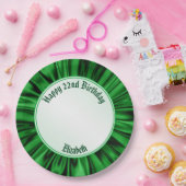 フェイクな緑のサテンの"ハッピーバースデー"を個人化して下さい ペーパープレート (パーティー)