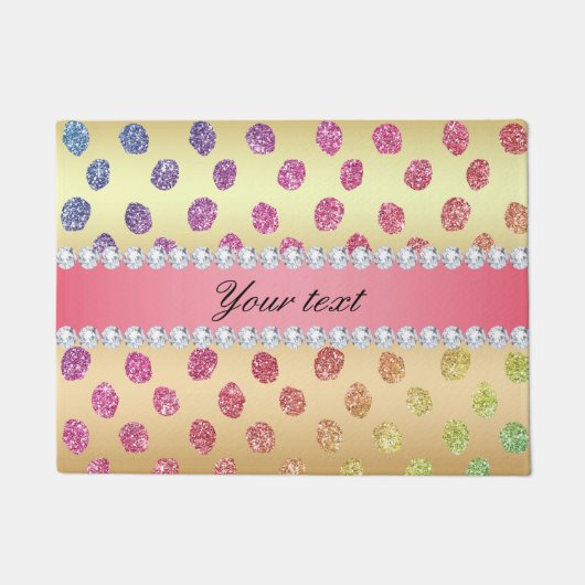 フェイクな虹のグリッターはダイヤモンドの金ゴールドに斑点を付けます ドアマット (正面)