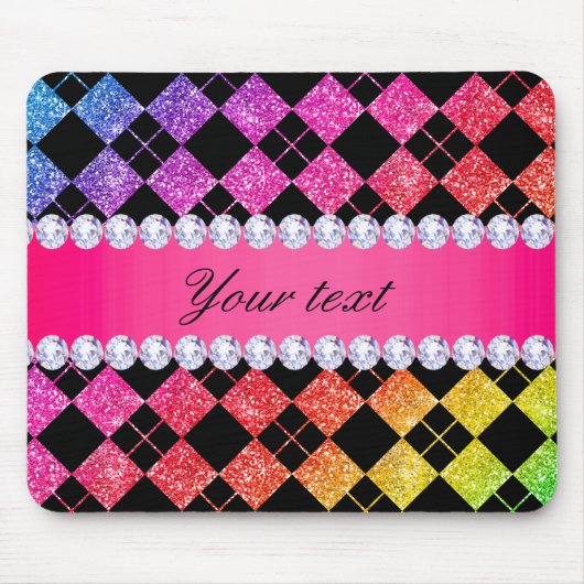 フェイクな虹のネオングリッターのダイヤモンドの黒 マウスパッド (正面)