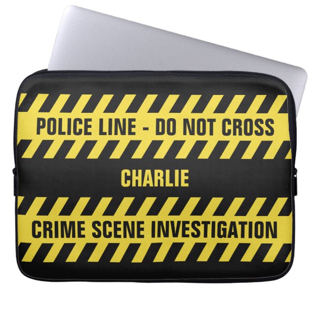 フェイクな警察の警戒線カスタムな文字のラップトップスリーブ ラップトップスリーブ (正面)