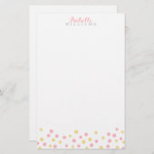 フェイクな金ゴールドおよびピンクのグリッターの紙吹雪の点 便箋 (正面/裏面)