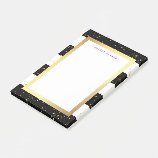 フェイクな金ゴールドおよびピンクの白黒ストライプ ポストイット (アングル)