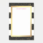 フェイクな金ゴールドおよびピンクの白黒ストライプ ポストイット (正面)