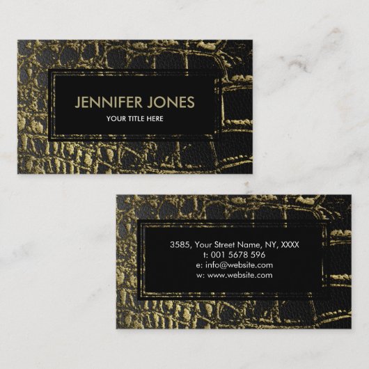 フェイクな金ゴールドおよびワニの/Snakeの黒い皮 名刺 (正面/裏面)