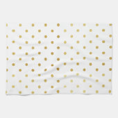 フェイクな金ゴールドおよび白い水玉模様 キッチンタオル (横)