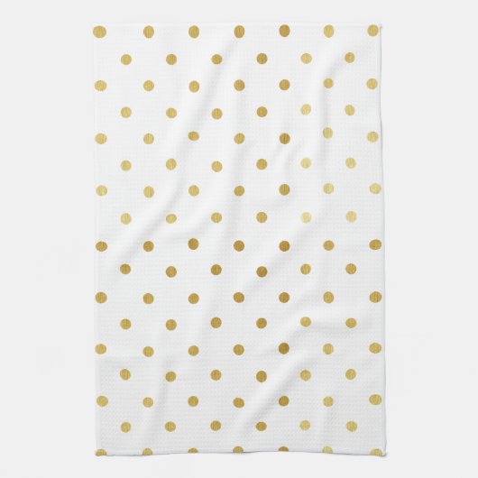 フェイクな金ゴールドおよび白い水玉模様 キッチンタオル (縦)