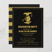 フェイクな金ゴールドおよび黒い卒業のパーティの招待状 招待状 (正面/裏面)