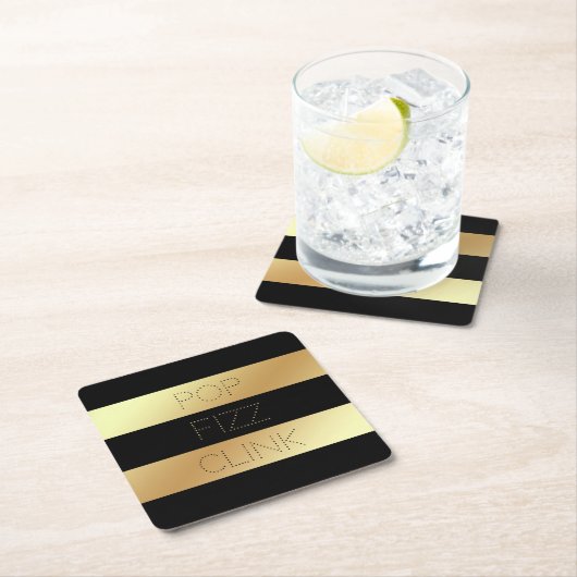 フェイクな金ゴールドおよび黒の破裂音のフィズのClink |大晦日の スクエアペーパーコースター (インサイチュ)