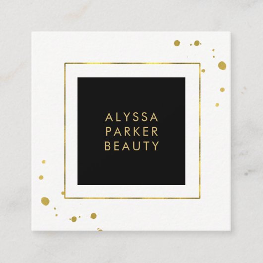 フェイクな金ゴールドとのはっきりしたな白黒 スクエア名刺 (正面)