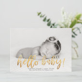 フェイクな金ゴールドのこんにちはベビー! 写真の誕生の発表 案内状 (スタンド正面)