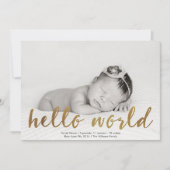 フェイクな金ゴールドのこんにちは世界の写真の誕生の発表 案内状 (正面)