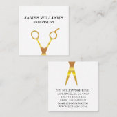 フェイクな金ゴールドのはさみの美容師 スクエア名刺 (正面/裏面)