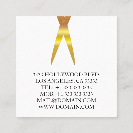 フェイクな金ゴールドのはさみの美容師 スクエア名刺 (裏面)