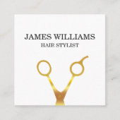 フェイクな金ゴールドのはさみの美容師 スクエア名刺 (正面)