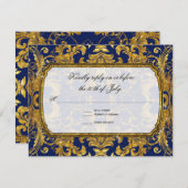 フェイクな金ゴールドのアールヌーボー海軍ヴィンテージRSVPの応答 出欠カード (正面/裏面)