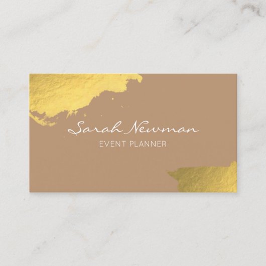 フェイクな金ゴールドのエレガントでモダンな最小主義の薄茶 名刺 (正面)