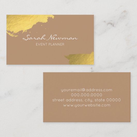 フェイクな金ゴールドのエレガントでモダンな最小主義の薄茶 名刺 (正面/裏面)