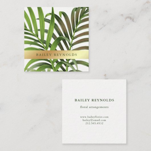 フェイクな金ゴールドのエレガントなヴィンテージのシュロの葉 スクエア名刺 (正面/裏面)