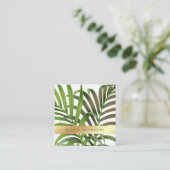 フェイクな金ゴールドのエレガントなヴィンテージのシュロの葉 スクエア名刺 (スタンド正面)