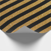 フェイクな金ゴールドのグリッターおよび黒くストライプのなwrappingpaper ラッピングペーパー (角)