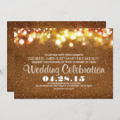 フェイクな金ゴールドのグリッターのひもは結婚式招待状をつけます 招待状 (正面/裏面)