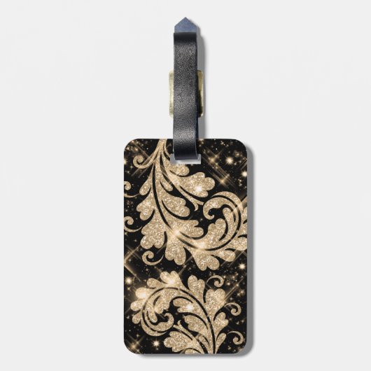 フェイクな金ゴールドのグリッターの花の渦巻 ラゲッジタグ (裏面縦)