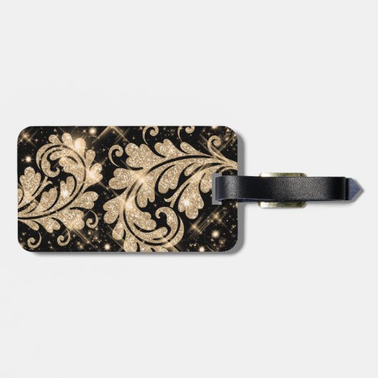 フェイクな金ゴールドのグリッターの花の渦巻 ラゲッジタグ (裏面横)