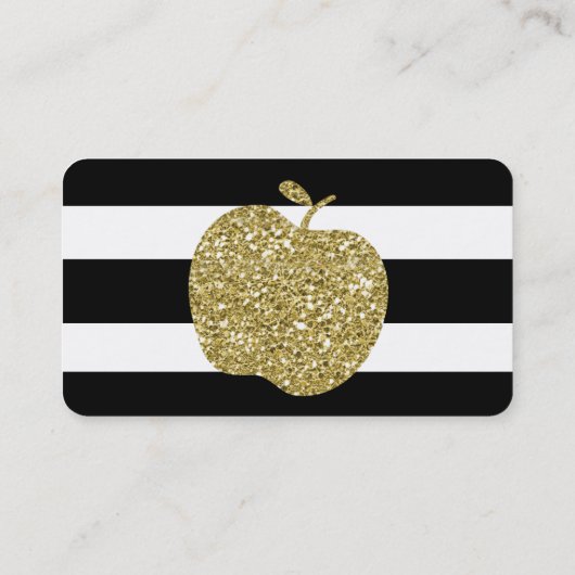 フェイクな金ゴールドのグリッターのAppleの先生の名刺 名刺 (裏面)