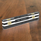 フェイクな金ゴールドのグリッターのApple |の先生の机用ネームプレート デスクネームプレート (側面)