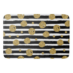 フェイクな金ゴールドのグリッターは白黒のストライブ柄に点を打ちます バスマット