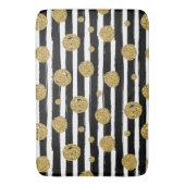 フェイクな金ゴールドのグリッターは白黒のストライブ柄に点を打ちます バスマット (正面縦)