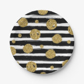 フェイクな金ゴールドのグリッターは白黒のストライブ柄に点を打ちます ペーパープレート (正面)