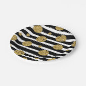フェイクな金ゴールドのグリッターは白黒のストライブ柄に点を打ちます ペーパープレート (アングル)