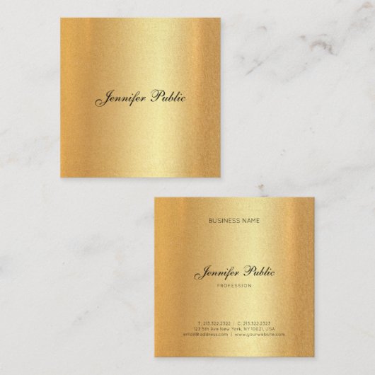 フェイクな金ゴールドのグリッターエレガントな手の原稿の書道 スクエア名刺 (正面/裏面)