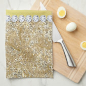 フェイクな金ゴールドのスパンコールおよびダイヤモンド キッチンタオル (四つ折り)