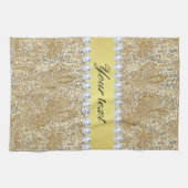 フェイクな金ゴールドのスパンコールおよびダイヤモンド キッチンタオル (横)